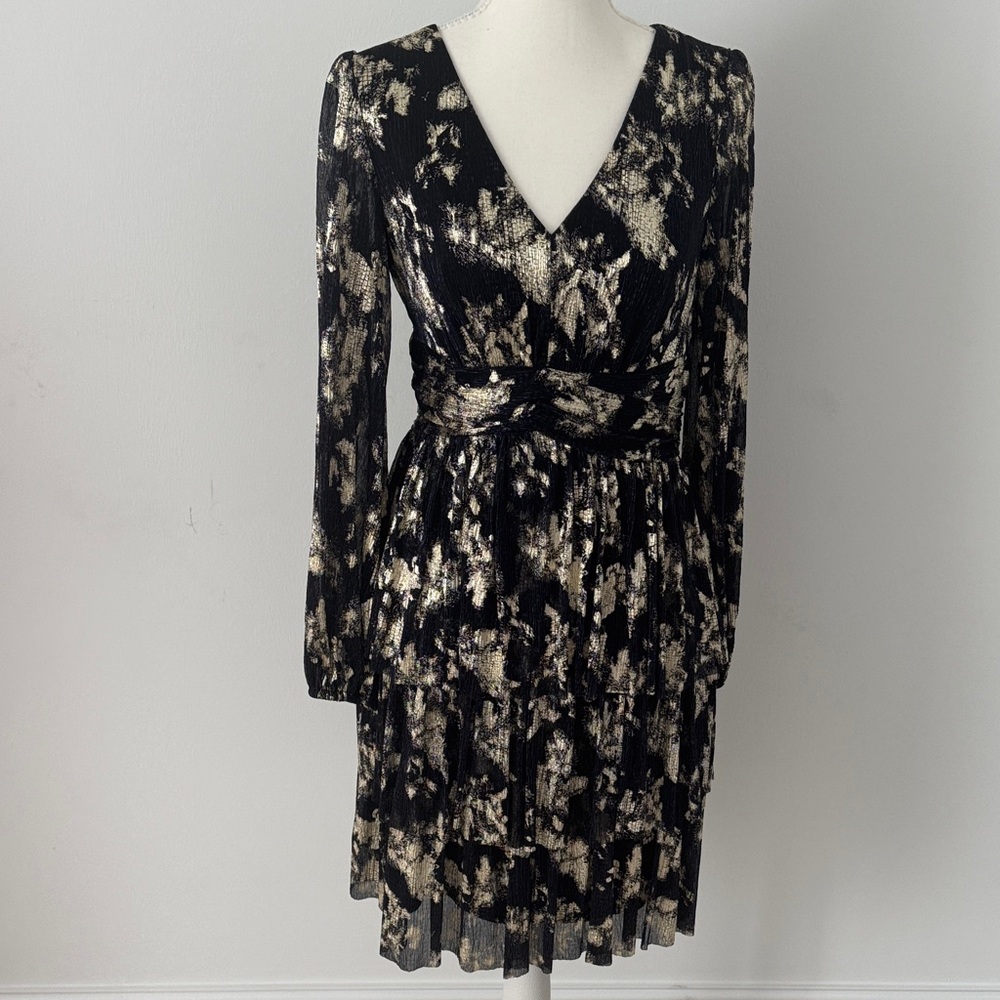 Taylor Black and Gold Long Sleeve Dress